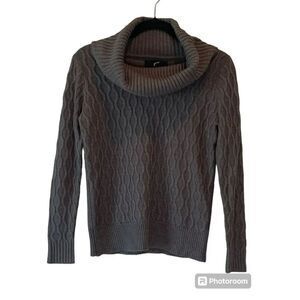 GNW Size Small Grey Cowl Neck Cable Knit Pull Over Sweater